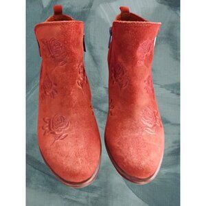 Lucky Brand Ankle Boots With Floral Embroidery Terracota Size 6.5M